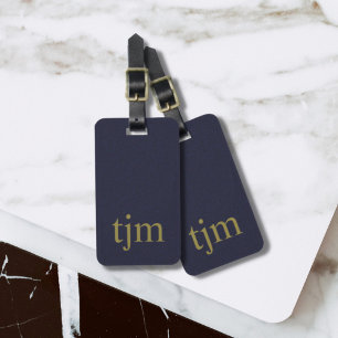 Minimal Elegant Texture Blue Bronze Colour Monogra Luggage Tag