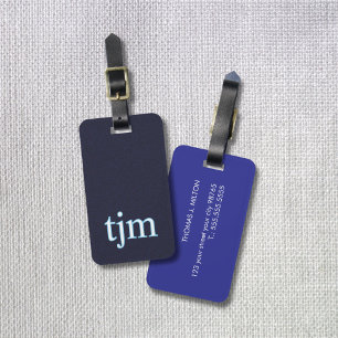 Minimal Elegant Texture Blue White Colour Monogram Luggage Tag