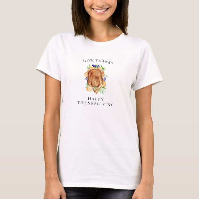 Minimal Elegant Thanksgiving Dinner Give Thanks T-Shirt (Front)
