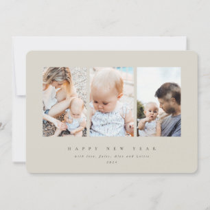 Minimal Elegant Three Photo Happy New Year Holiday Card