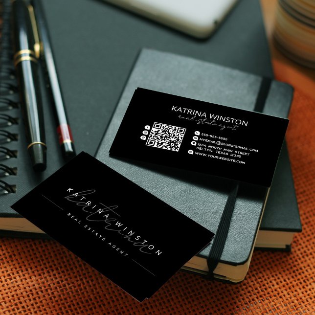 Minimal Elegant Typography QR Code Social Media Business Card (Creator Uploaded)