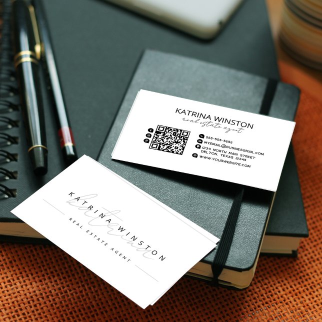 Minimal Elegant Typography QR Code Social Media Business Card (Creator Uploaded)