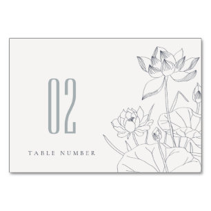 Minimal Elegant Waterlily Floral Sketch Wedding Table Number
