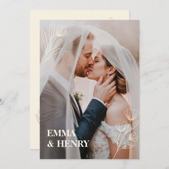 Minimal Elegant Wedding Invitation with Bride & Gr (Front/Back)