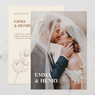 Minimal Elegant Wedding Invitation with Bride & Gr
