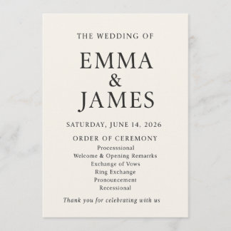 Minimal Elegant Wedding Program | Ivory Ceremony