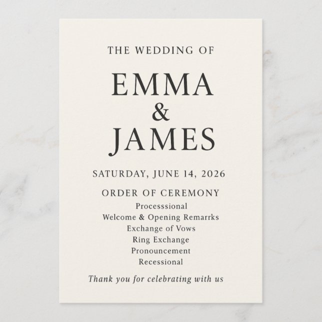 Minimal Elegant Wedding Program | Ivory Ceremony (Front)