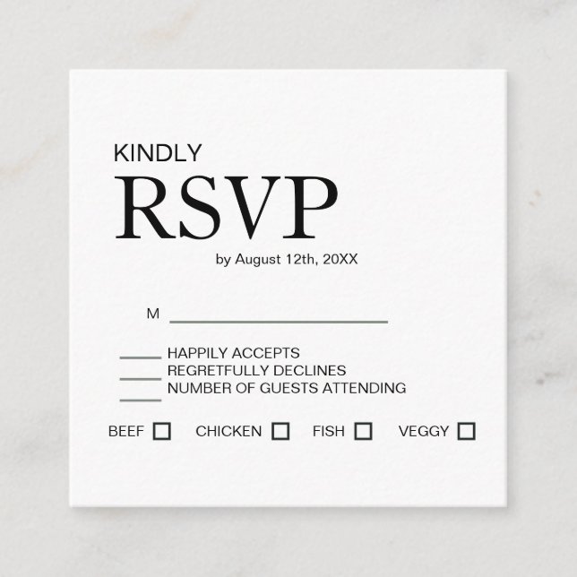 Minimal Elegant Wedding RSVP Card (Front)