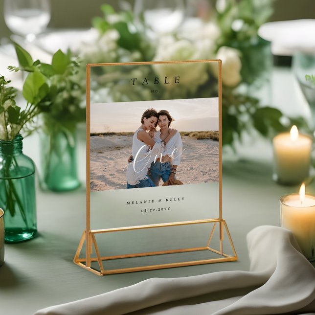 Minimal Elegant Wedding Script Photo Table Number Acrylic Sign (Minimal Elegant Wedding Script Photo Table Number Acrylic Sign)