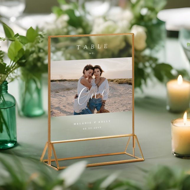 Minimal Elegant Wedding Script Photo Table Number Acrylic Sign (Minimal Elegant Wedding Script Photo Table Number Acrylic Sign)