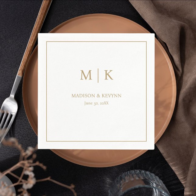 Minimal & Elegant White and Gold Monogram Wedding Napkin (Creator Uploaded)