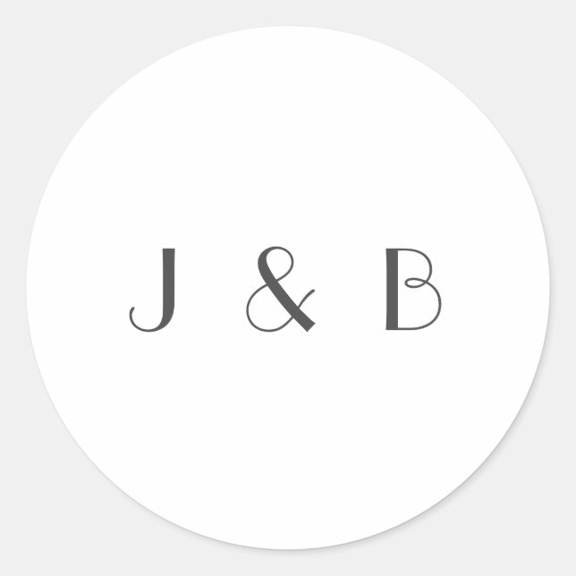 Minimal Elegant White Art Deco Wedding Monogrammed Classic Round Sticker (Front)