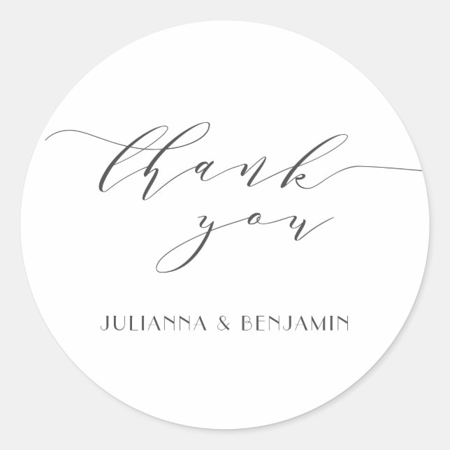 Minimal Elegant White Art Deco Wedding Thank You Classic Round Sticker (Front)