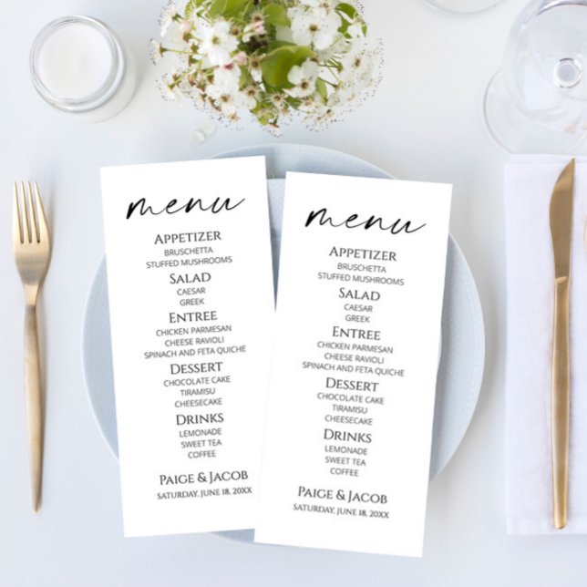 Minimal Elegant White Black Wedding Food Menu (Creator Uploaded)