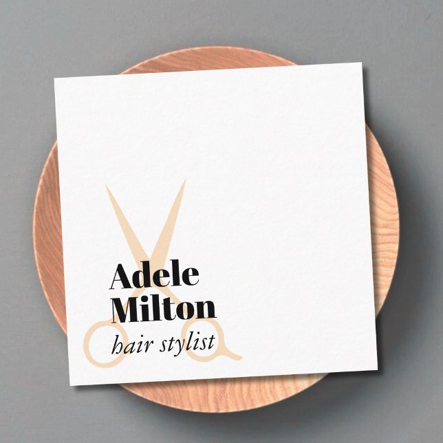 Minimal Elegant White Rose Scissors Hairstylist Square Business Card (Creator Uploaded)