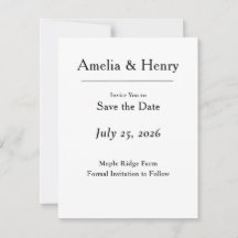 Minimal Elegant White Save the Date Card