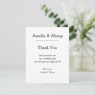 Minimal Elegant White Wedding Thank You Card