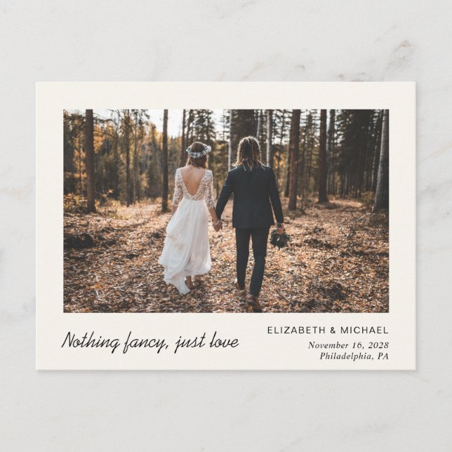 Minimal Elopement Photo Cream Announcement Postcard (Front)
