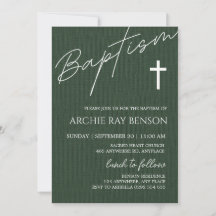 Minimal Emerald Green Baptism Invitation