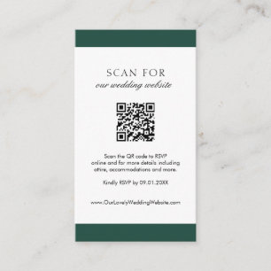 Minimal Emerald Green Modern QR Code Wedding Enclosure Card