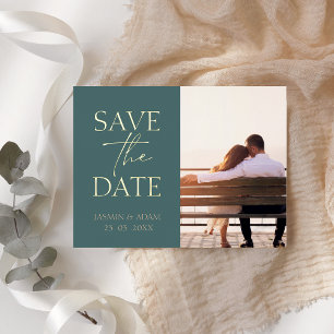 Minimal Emerald Green Photo Wedding Save the Date Foil Holiday Postcard
