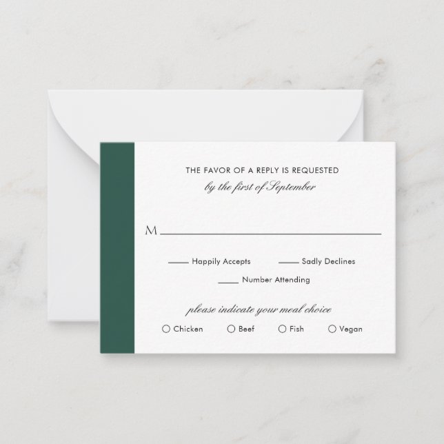 Minimal Emerald Green Wedding Mini RSVP Card (Front)