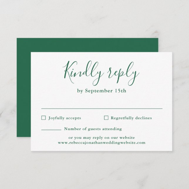 Minimal Emerald Green Wedding RSVP Card (Front/Back)