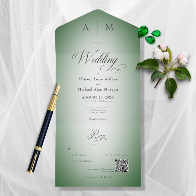 Minimal Emerald Green & White Blur Modern QR Code All In One Invitation (Creator Uploaded)