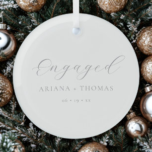 Minimal Engaged Elegant Script Simple Couples Glass Tree Decoration