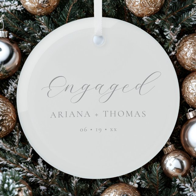 Minimal Engaged Elegant Script Simple Couples Glass Tree Decoration (Creator Uploaded)