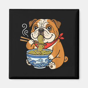 Minimal English Bulldog Eating Ramen Japanese Magnet