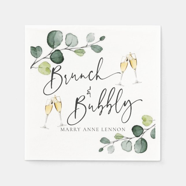 Minimal Eucalyptus Brunch and Bubbly Napkins (Front)
