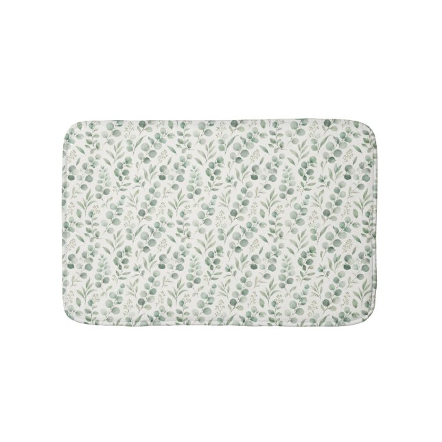 Minimal Eucalyptus Leaves Seamless Pattern Bath Mat (Front)