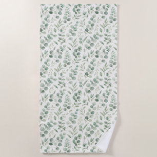 Minimal Eucalyptus Leaves Seamless Pattern Beach Towel