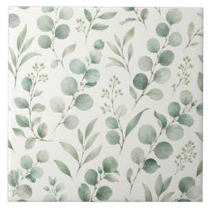 Minimal Eucalyptus Leaves Seamless Pattern Ceramic Tile