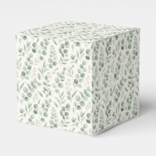 Minimal Eucalyptus Leaves Seamless Pattern Favour Box (Front Side)
