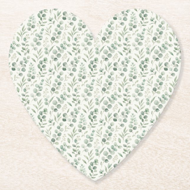 Minimal Eucalyptus Leaves Seamless Pattern Paper Coaster (Front)