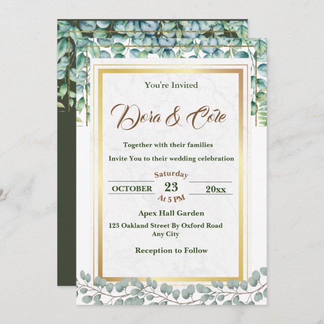 Minimal Eucalyptus Watercolor Greenery Wedding  Invitation (Front/Back)