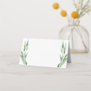 Minimal Eucalyptus Watercolor Leaves Wedding Guest Place Card