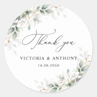 Minimal Eucalyptus Wedding Classic Round Sticker