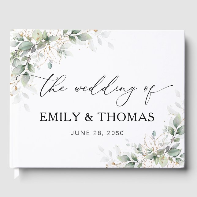 Minimal Eucalyptus Wedding Guest Book (Front)