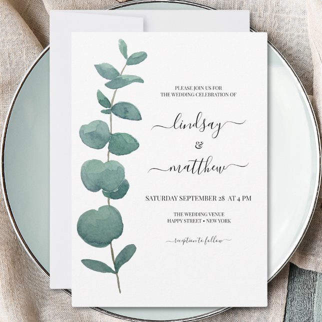 Minimal Eucalyptus Wedding Invitation (Creator Uploaded)