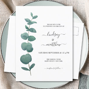Minimal Eucalyptus Wedding  Invitation Postcard