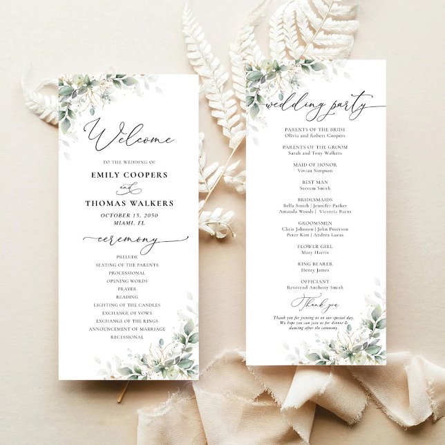 Minimal Eucalyptus Wedding Program (Creator Uploaded)