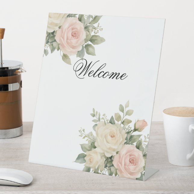 Minimal Eucalyptus Wedding Tabletop Sign (In SItu)