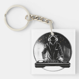 Minimal Faceless DJ Line Logo T-Shirt Key Ring