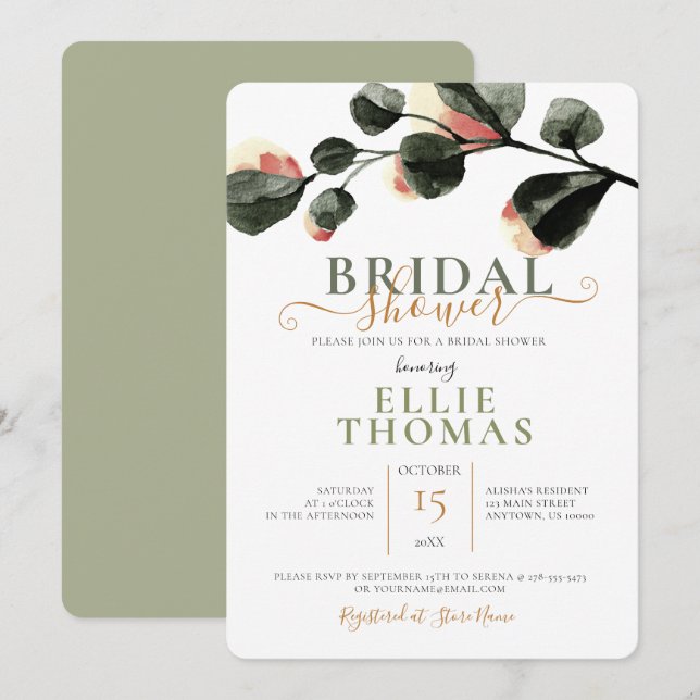 Minimal Fall Botanical Wedding Bridal Shower Invitation (Front/Back)