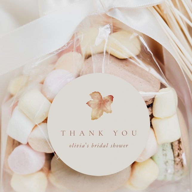 Minimal Fall Leaf Bridal Shower Thank You Favour Classic Round Sticker (Creator Uploaded)