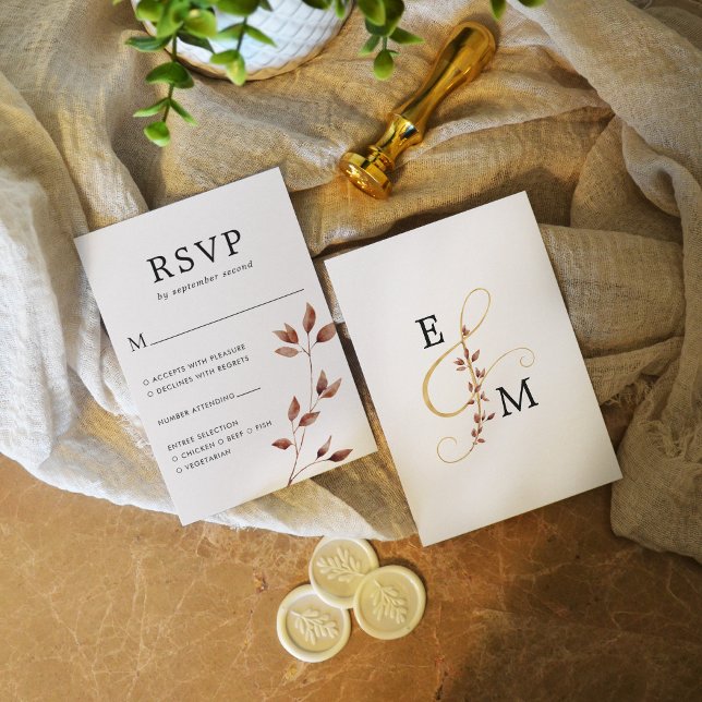 Minimal Fall Leaf Ivory Botanical Wedding  RSVP Card (Creator Uploaded)