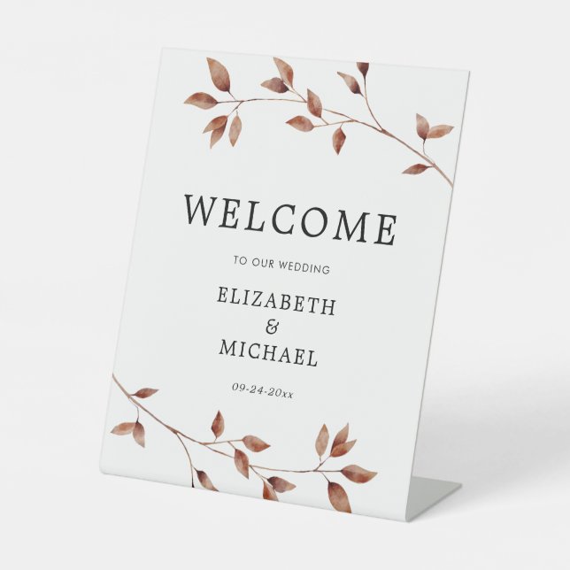 Minimal Fall Leaves Wedding Welcome Sign (Front)